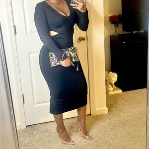 Forever 21 Black Long Sleeve Cut-Out Dress